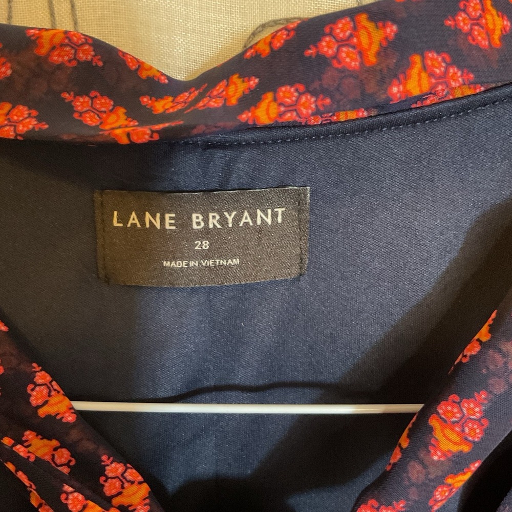 Lane Bryant Floral Print Long Sleeve Blouse Women Size 28 Navy/orange/ Pink - Picture 4 of 9